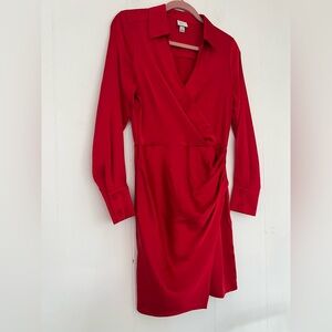 A New Day Women's Long Sleeve Red Satin Shirt Mini Dress Size Small